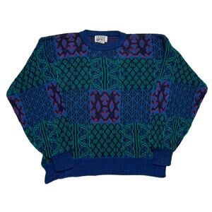Trend Basics Vintage Geometric Color Block Sweater Multicolor Knit Men's XL 90s